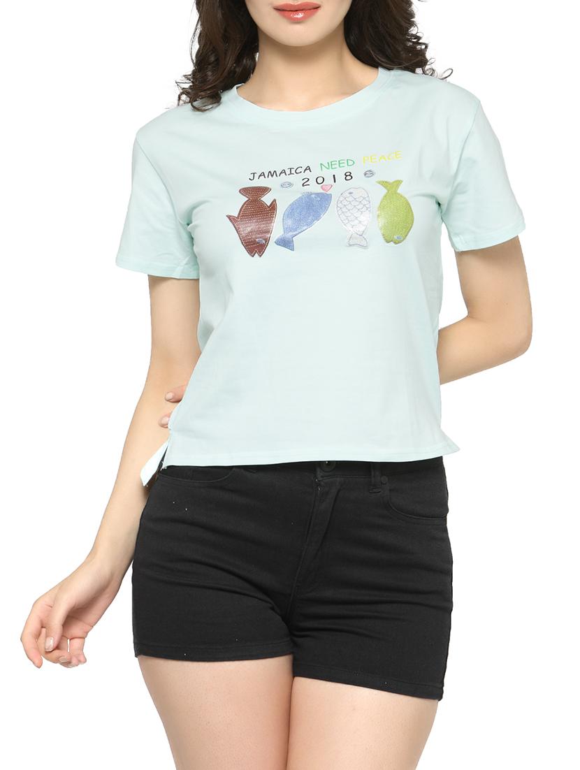 women's front print round neck t-shirt - 14590156 - Zoom Image - 0