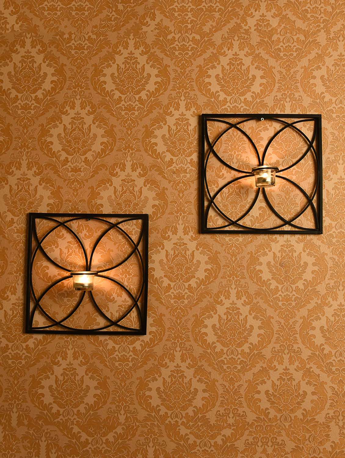 set of 2 antique bronze square wall sconce with clear glass with free tealight candles