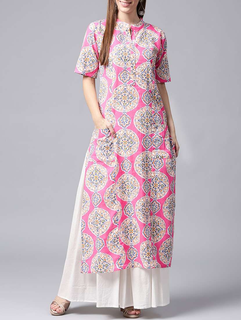 printed pockets kurta with skirt set