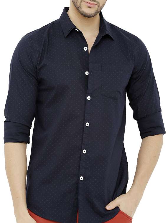 navy blue cotton casual shirt - 14597499 - Zoom Image - 0