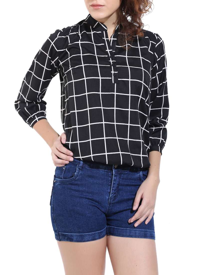 mandarin neckline blouson top