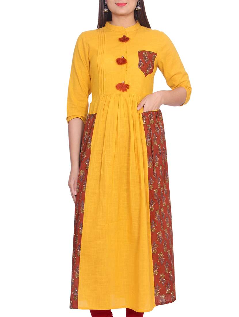 mustard cotton flared kurta