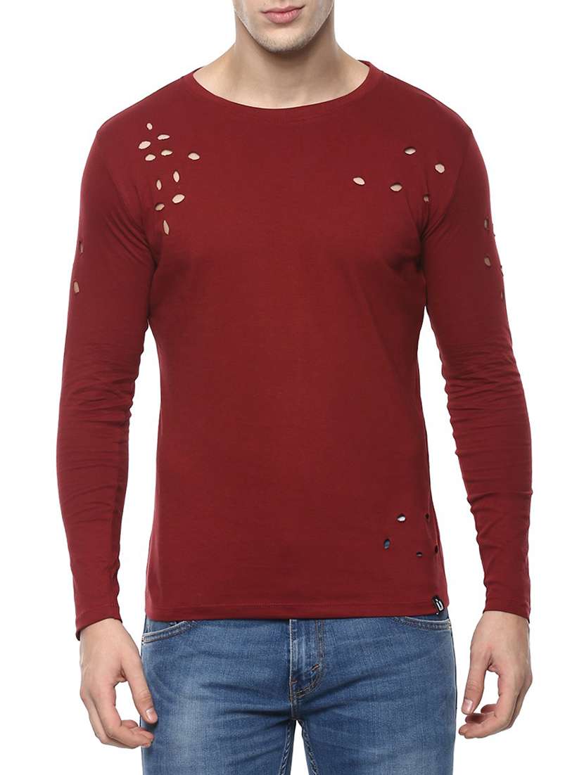 maroon cotton ripped t-shirt
