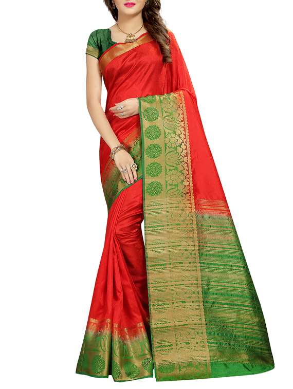 red bordered saree with blouse