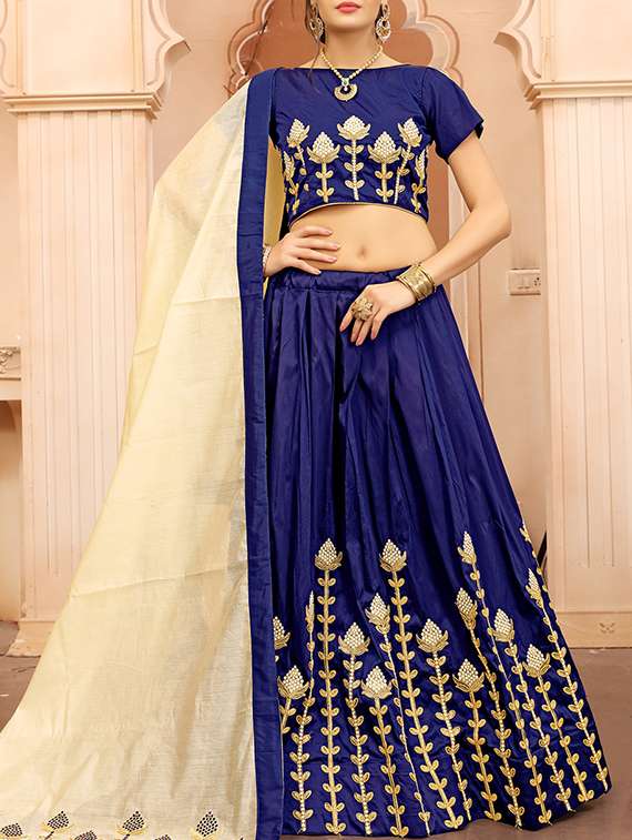 blue silk flared lehenga