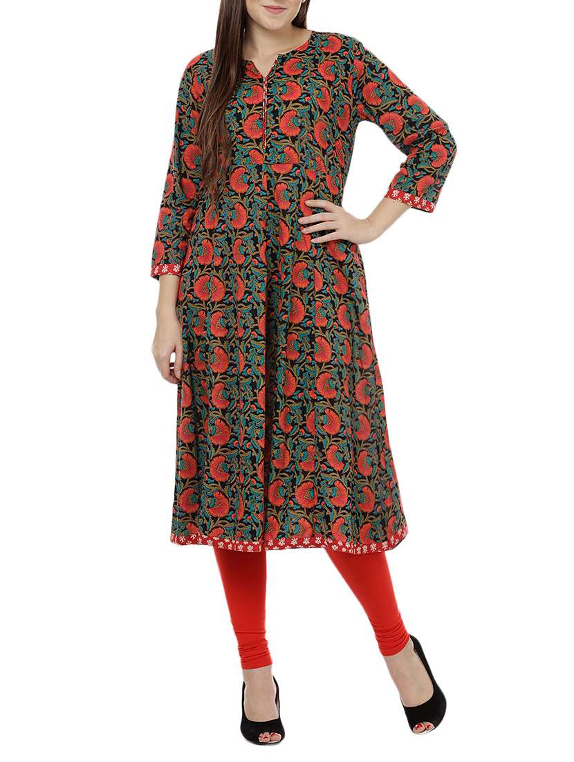 red cotton flared kurta