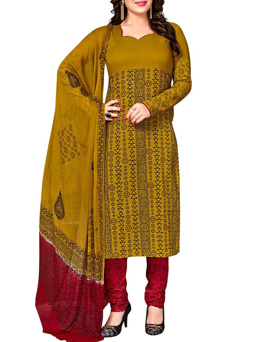 yellow cotton churidaar suit dress material