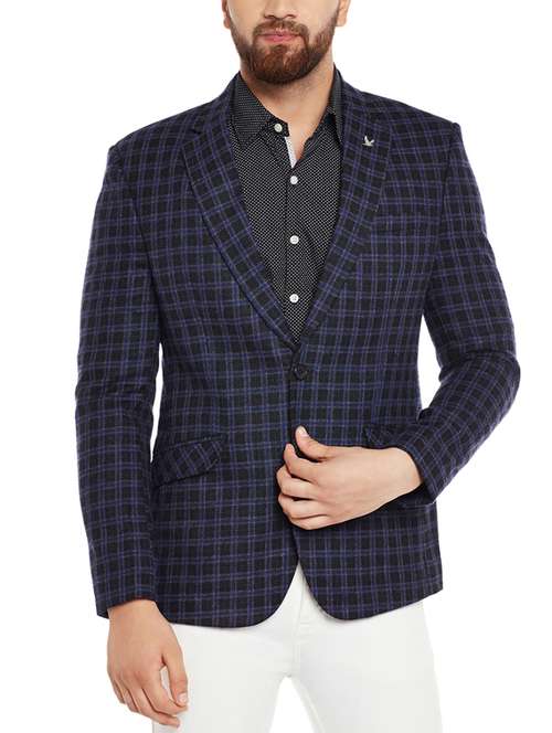 navy blue wool & polyester blend casual blazer - 14616024 -  Standard Image - 0