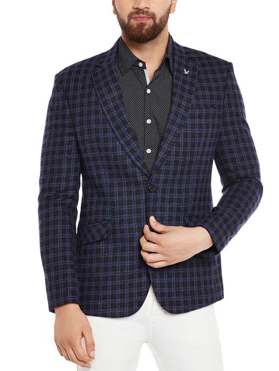 navy blue wool & polyester blend casual blazer - 14616024 -  Zoom Image - 0