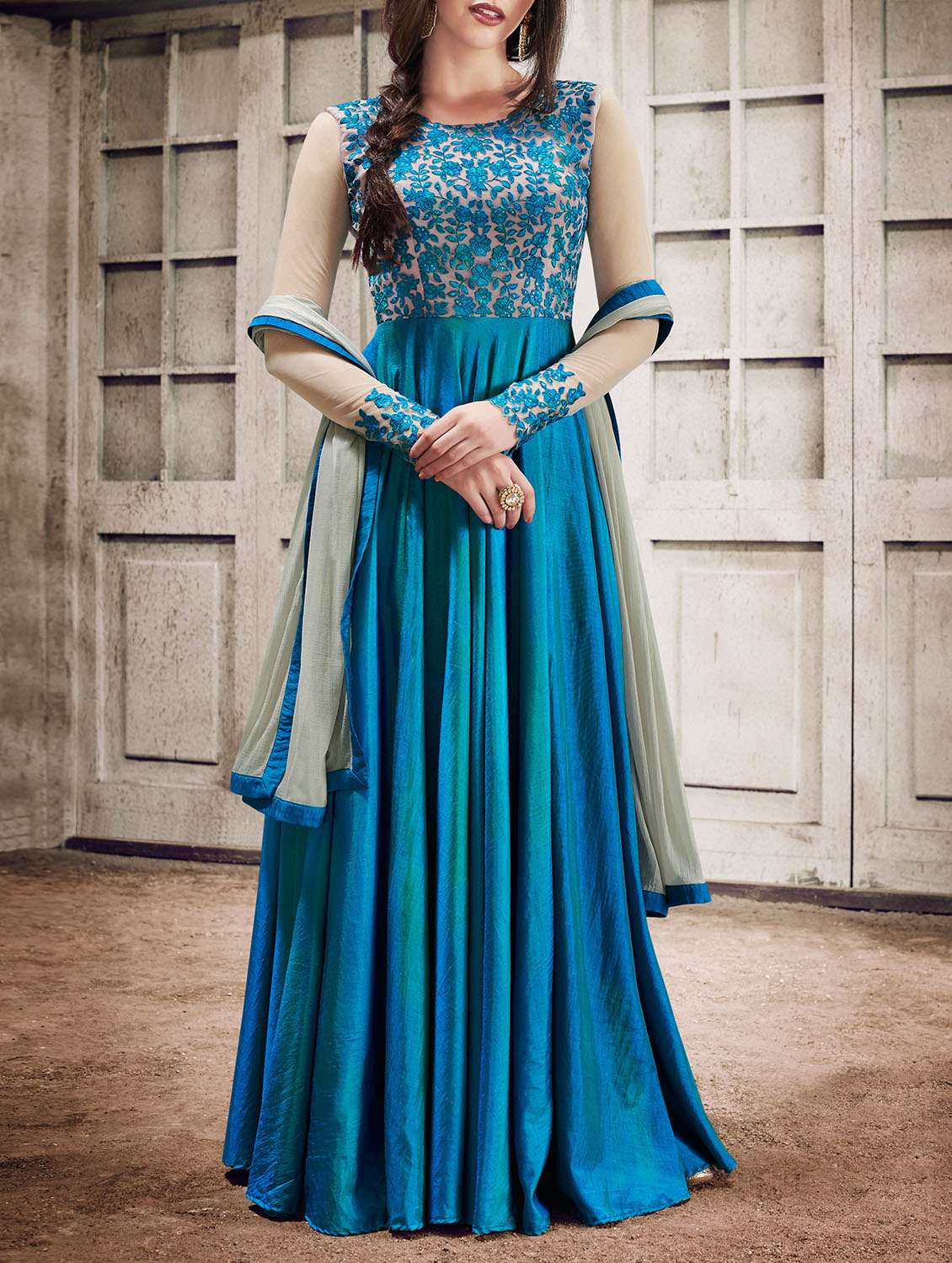 Buy online Sky Blue Silk Semi-stitched Flared Suit from Suits & Dress  material for Women by Yoyo Fashion for 1349 at 69% off | 2026 Limeroad.com