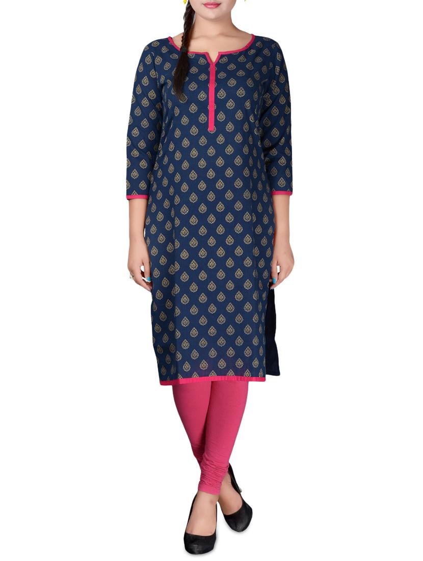 blue cotton straight kurta - 14616575 - Zoom Image - 0