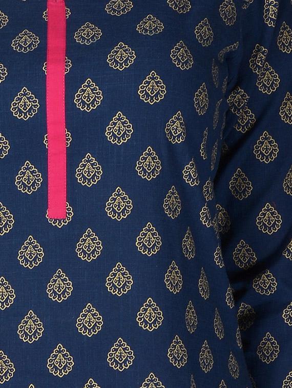 blue cotton straight kurta - 14616575 - Standard Image - 3