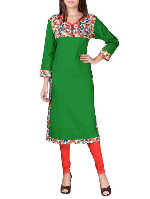 green cotton straight kurta - 14616587 - Standard Image - 0