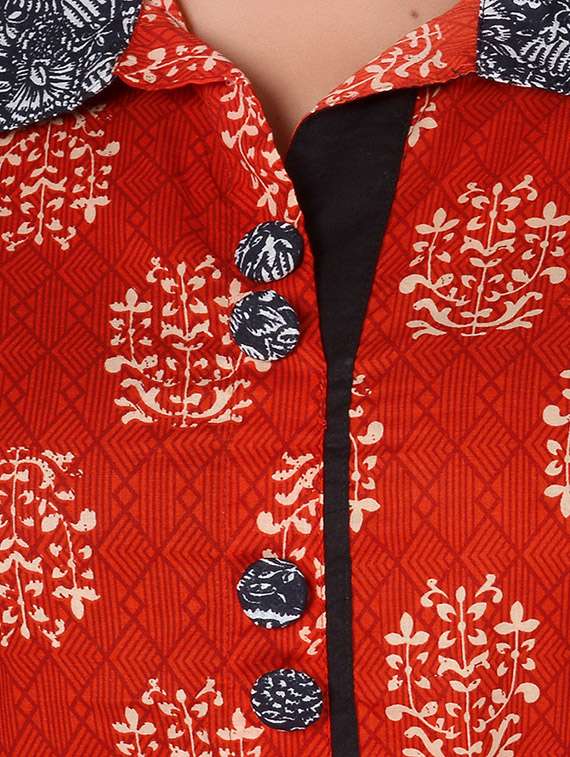 red cotton straight kurta - 14616592 - Standard Image - 3