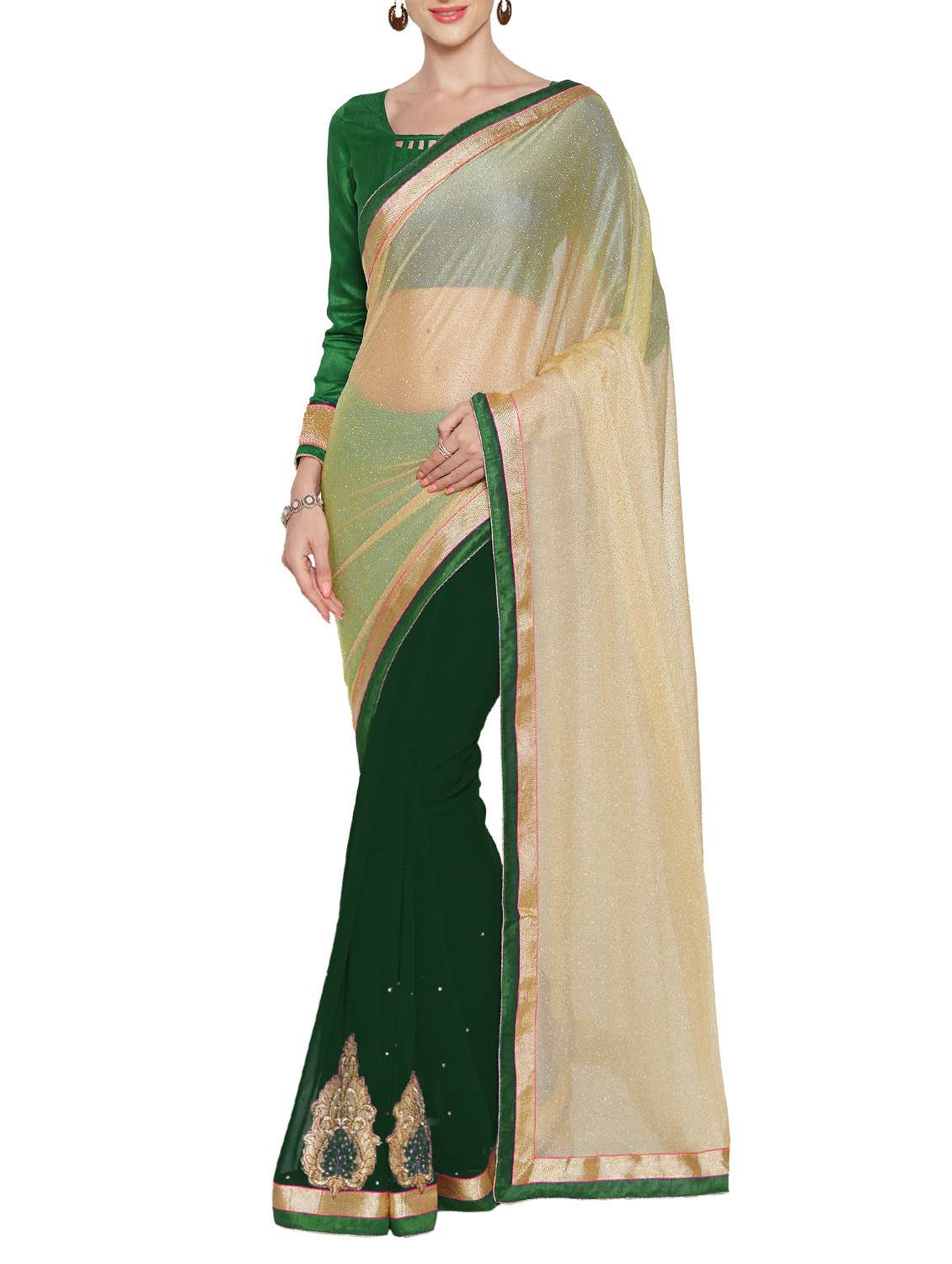 beige half & half saree with blouse