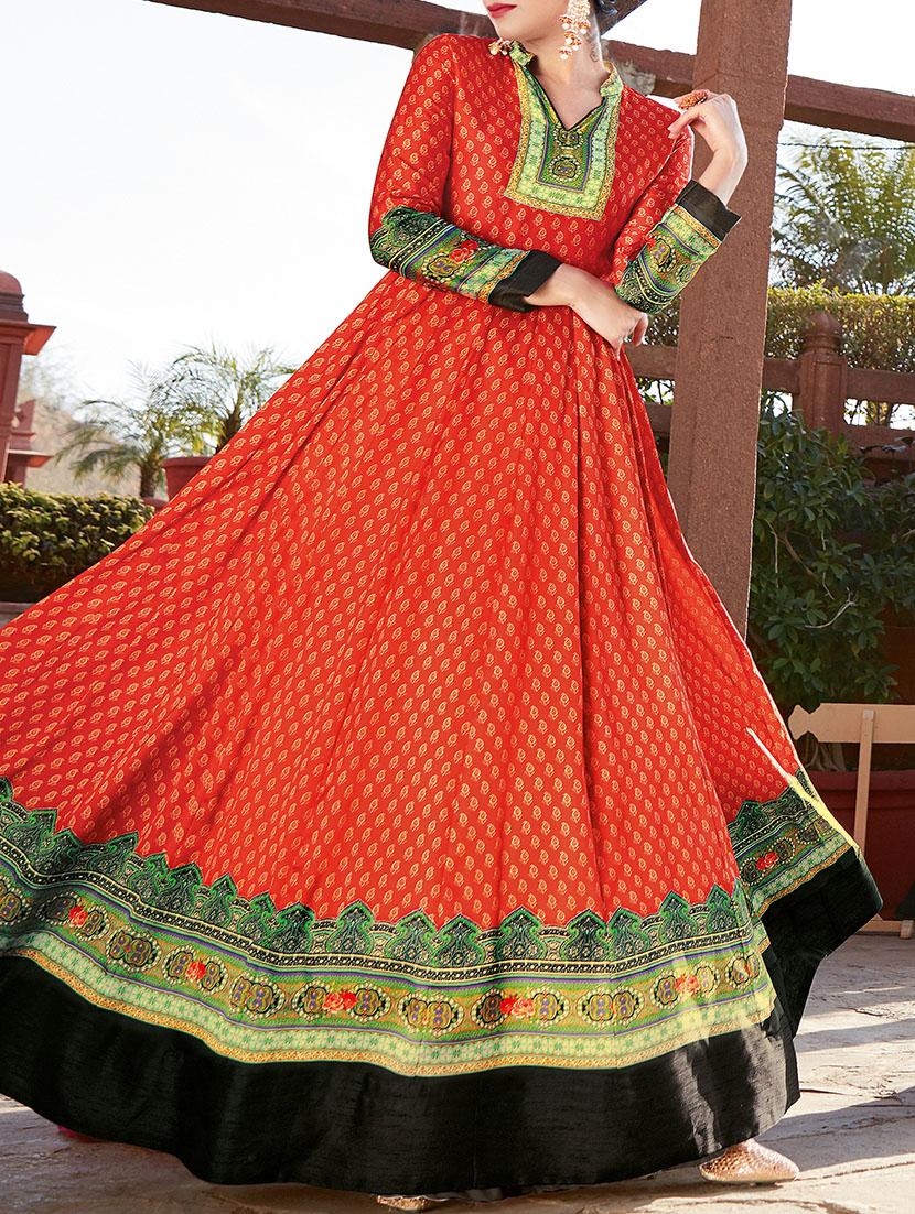 orange satin semistitched suit - 14618475 - Zoom Image - 0