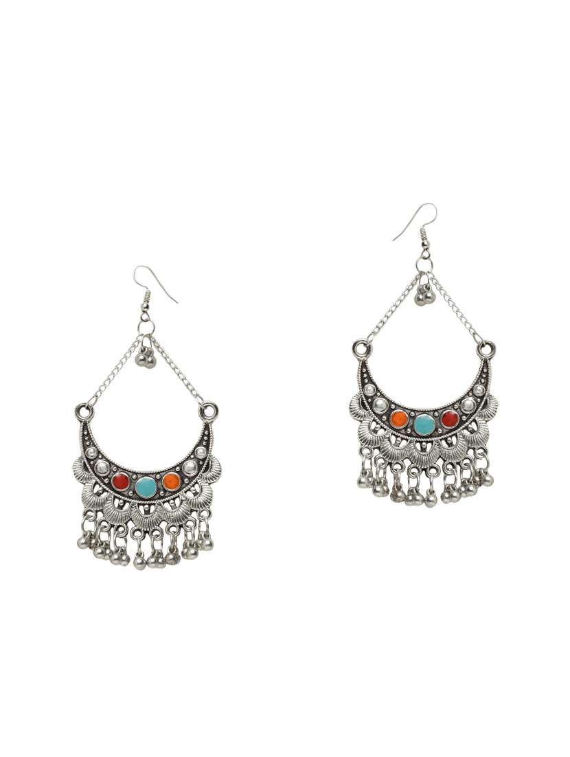 multi colored metal chandbali earrings