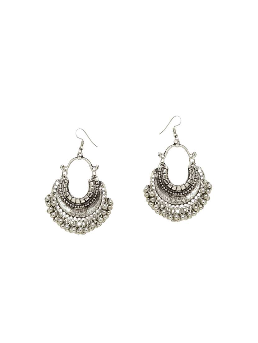 silver metal chandbali earrings