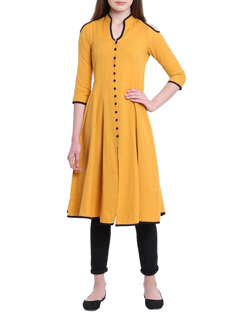 yellow cotton straight kurta