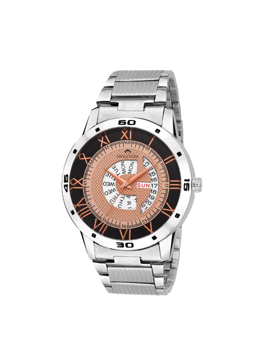 swisstone wt099-cp day date display stainless steel chain wrist watch for men