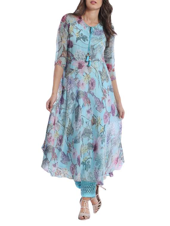Sky Blue Chiffon Flared Kurta 