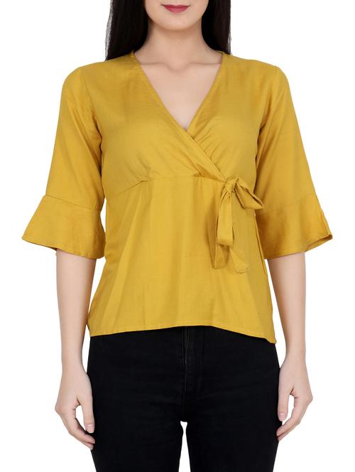 yellow solid wrap top - 14637807 - Standard Image - 0