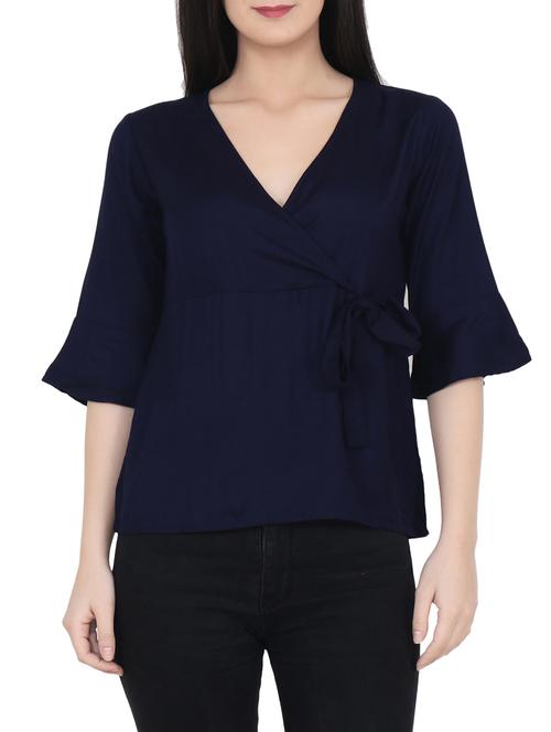 navy blue wrap top - 14637808 -  Standard Image - 0