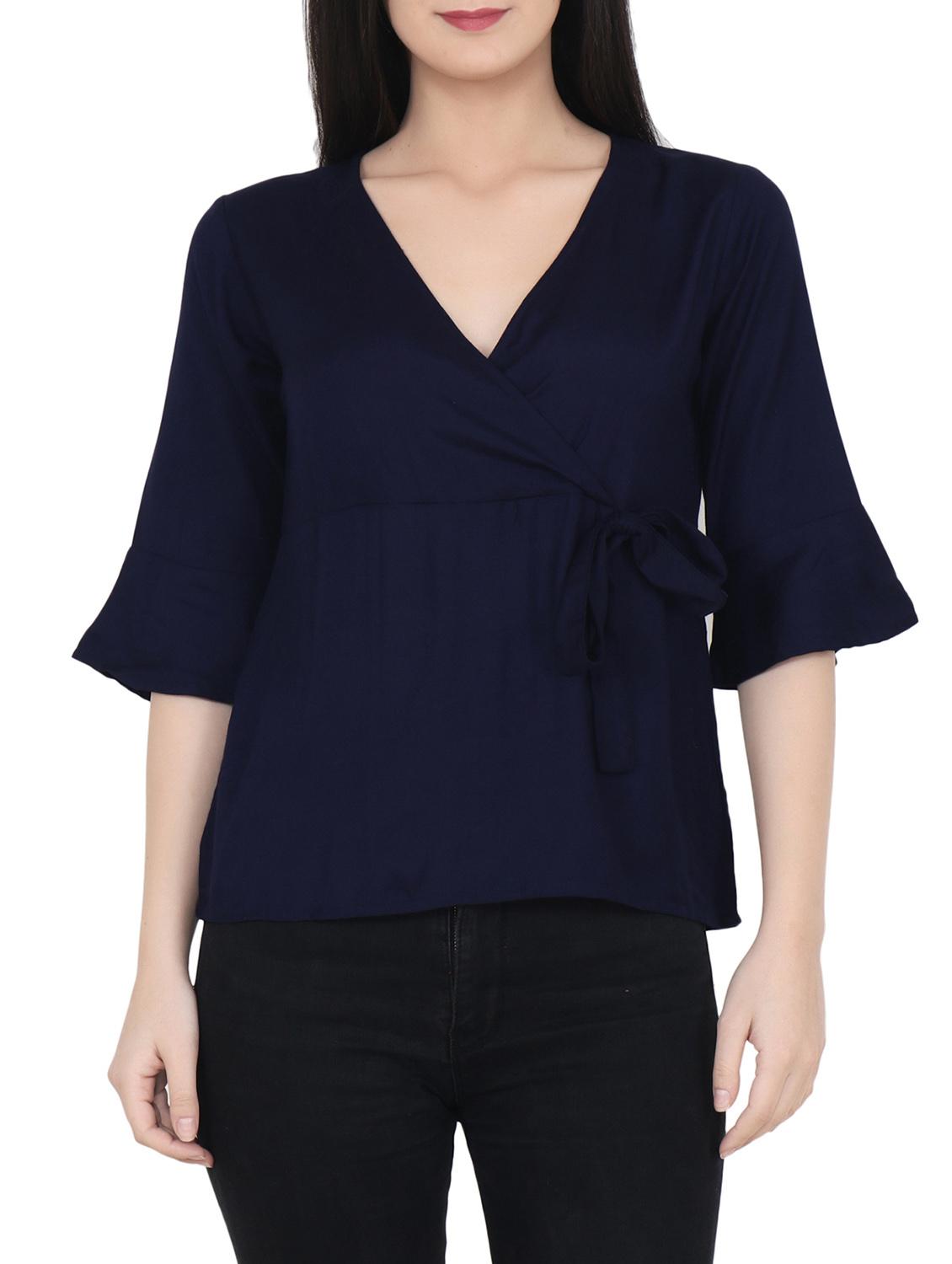 navy blue wrap top - 14637808 -  Zoom Image - 0