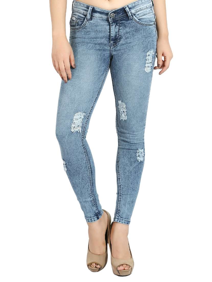 blue denim distressed jeans
