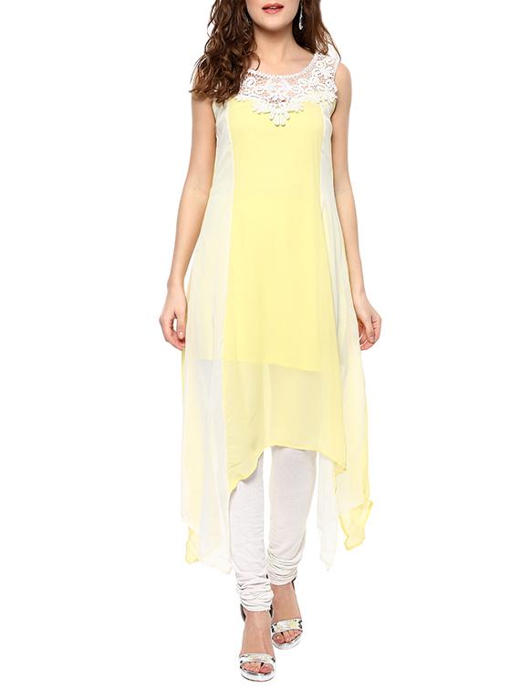 yellow georgette asymmetric kurta - 14638929 - Zoom Image - 0
