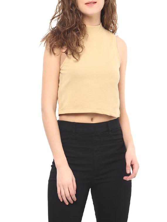 beige solid crop top - 14638983 - Zoom Image - 0