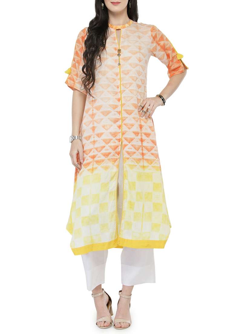 orange cotton blend kurta pant set - 14646471 - Zoom Image - 0