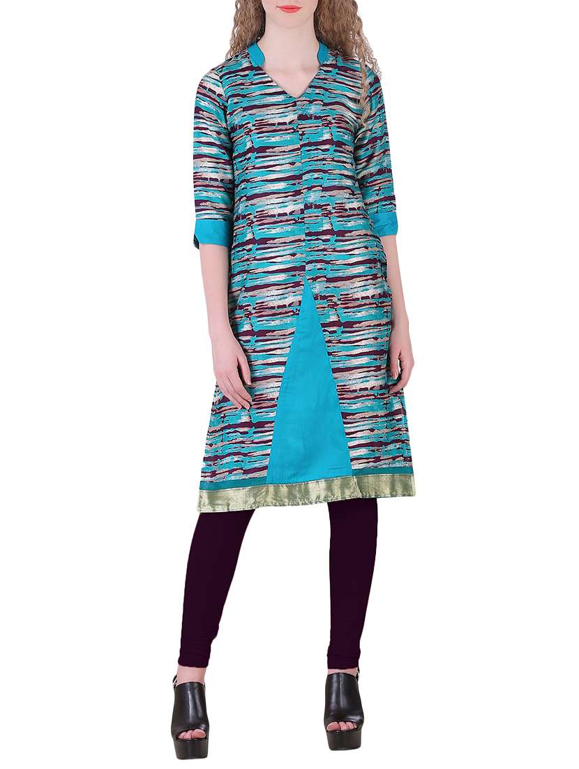 blue cotton straight kurta