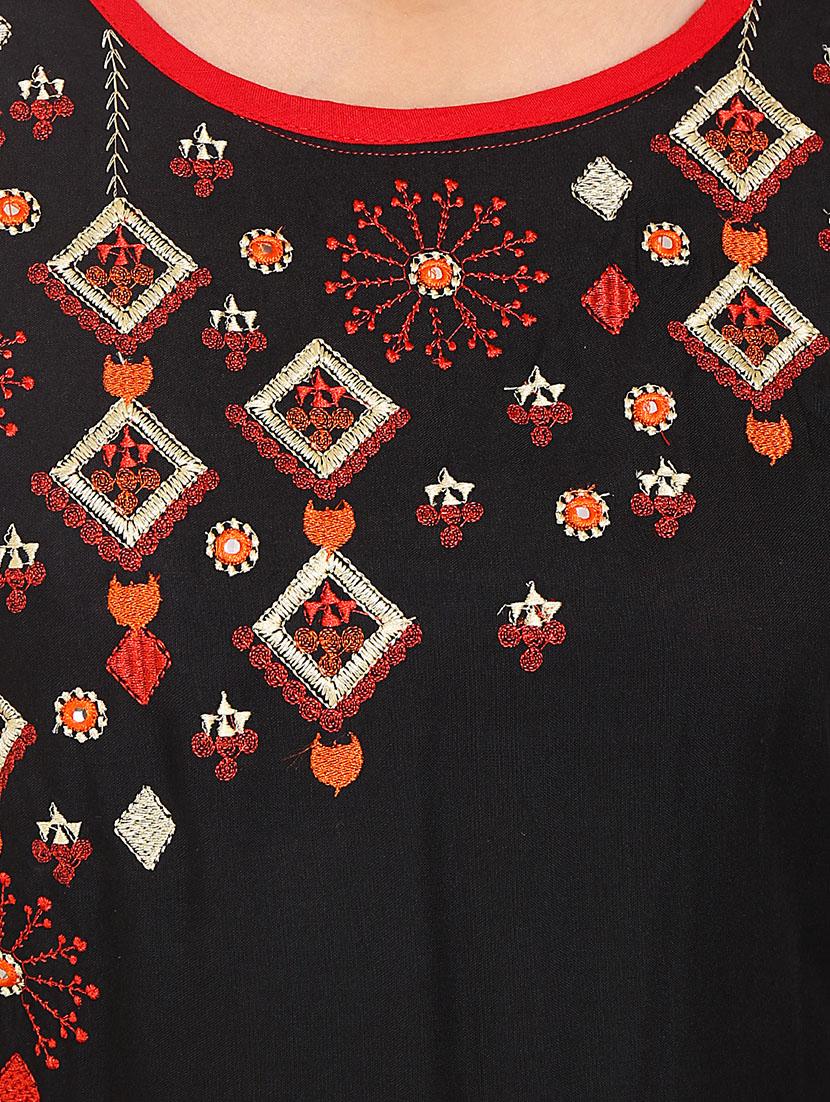 black rayon straight kurta - 14647307 - Standard Image - 3