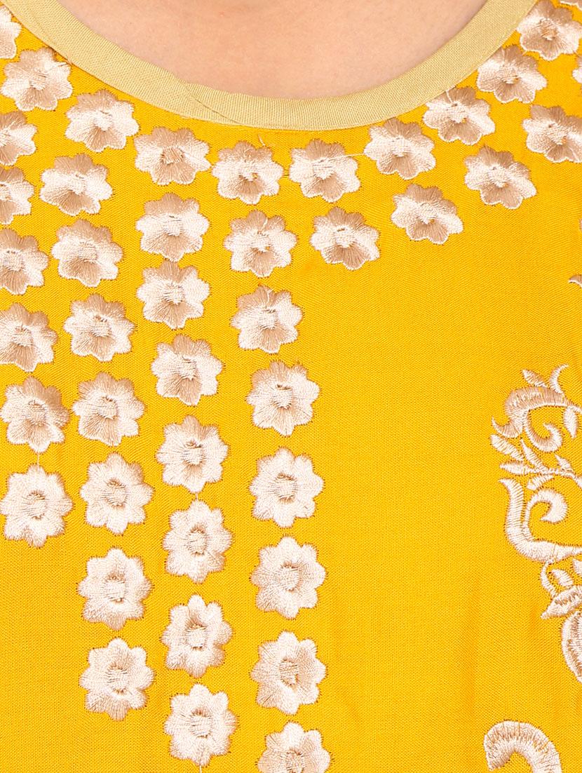 yellow rayon straight kurta - 14647308 - Standard Image - 3
