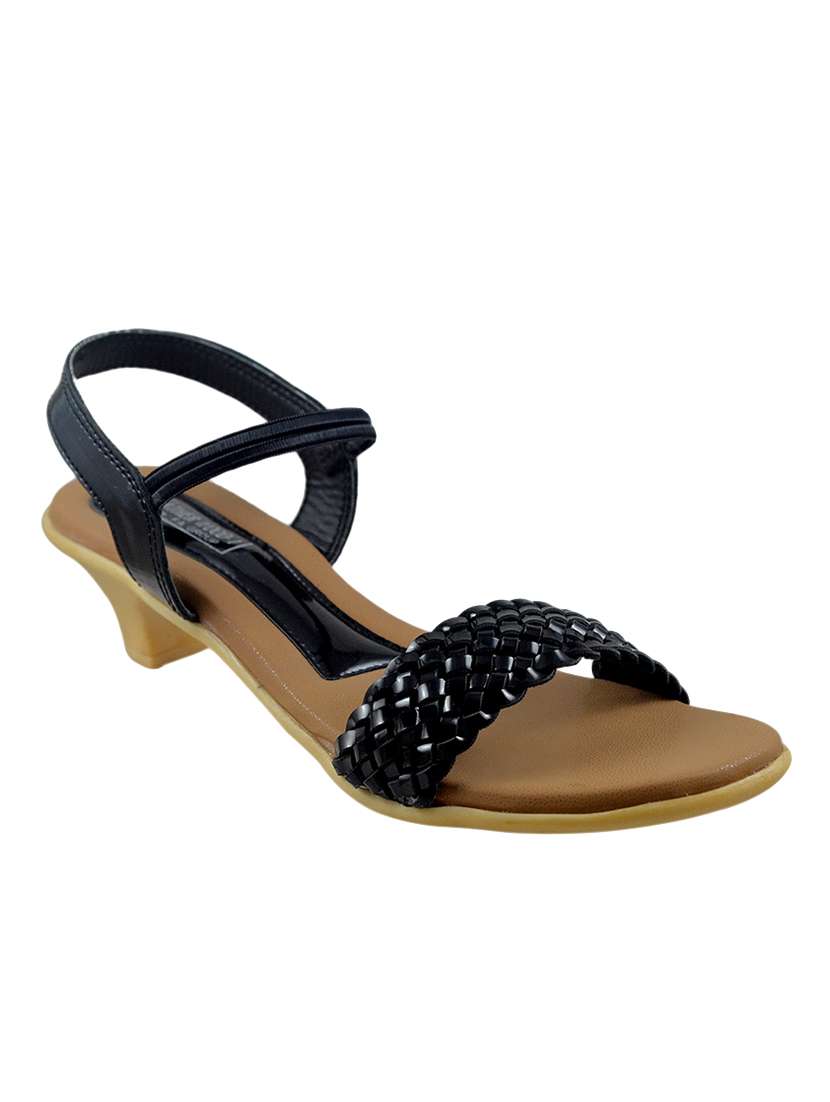 black faux leather back strap sandals