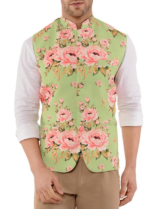 green silk blend nehru jacket - 14654437 -  Standard Image - 0