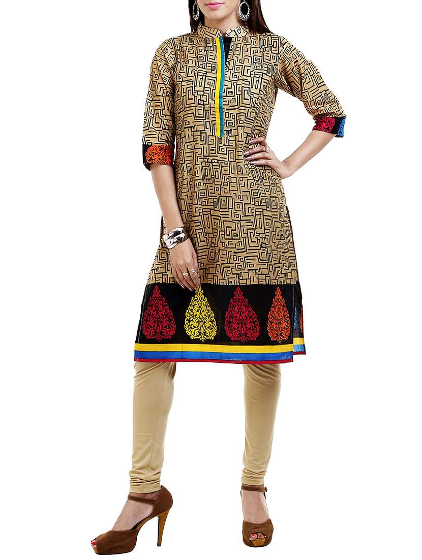 beige cotton straight kurta