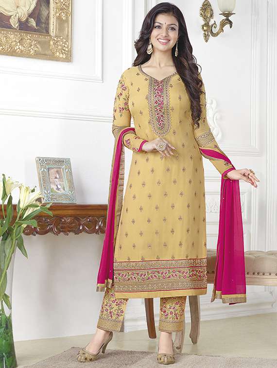 mustard straight pant semi-stitched suit