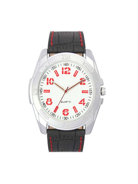 the shopoholic analog white dial black leather belt watches for men-watches for boys