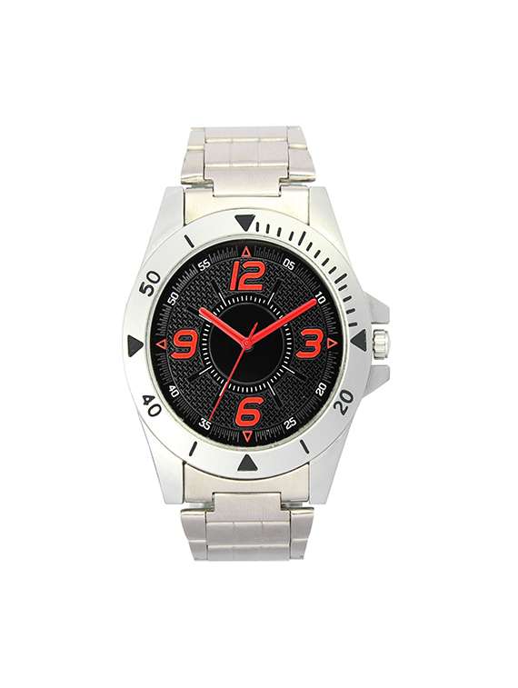 the shopoholic analog black dial white steel belt watches for boys-men watch stylish