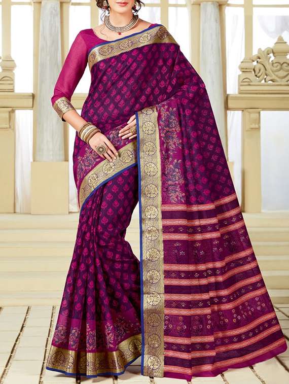 zari border printed saree with blouse