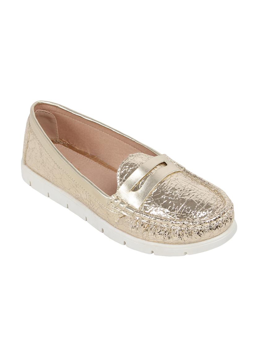 gold pu slip on loafers - 14664365 - Zoom Image - 0