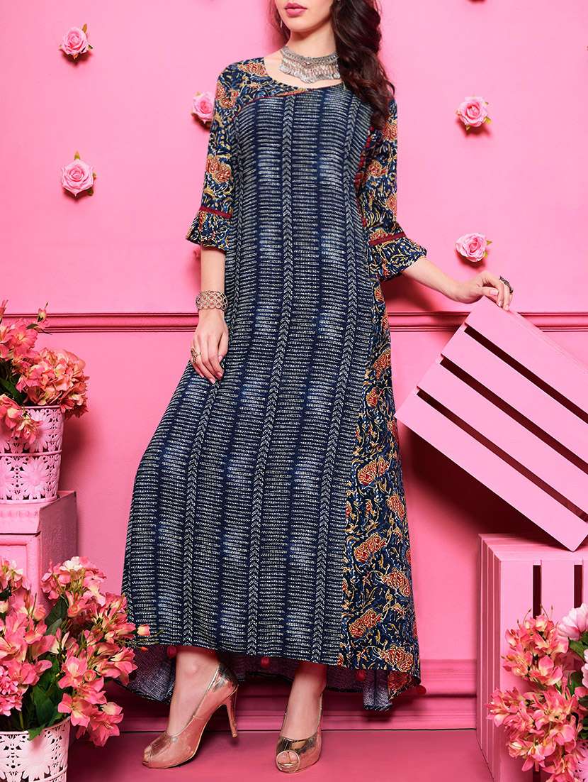 blue rayon flared kurta