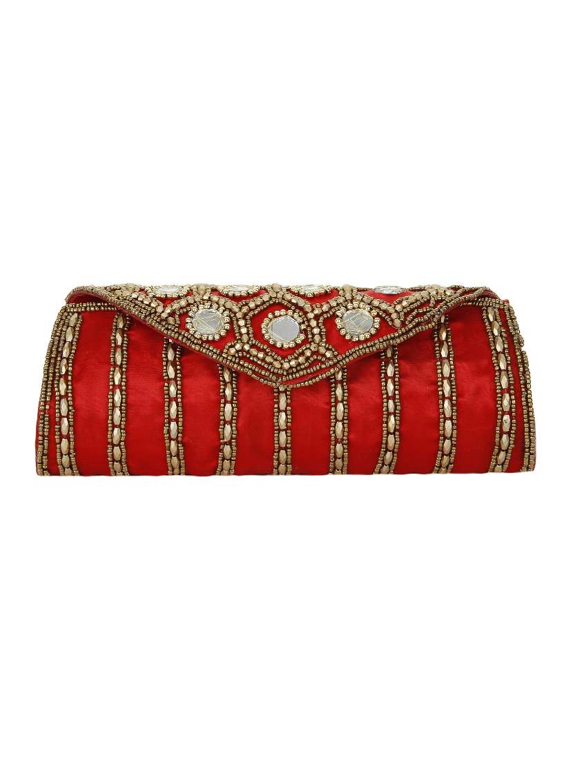 red satin fold over clutch