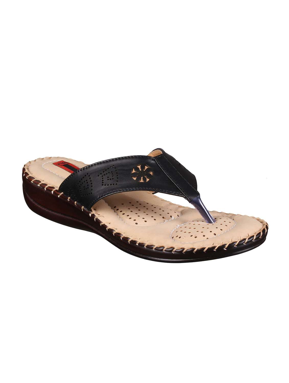 black faux leather slippers