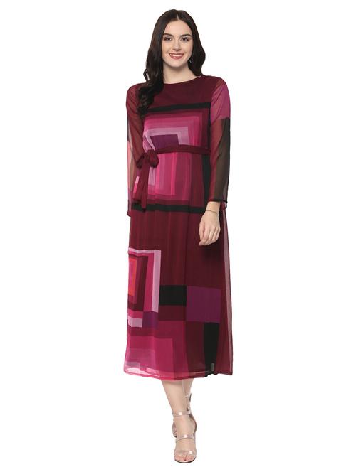 maroon & pink belted dress - 14679317 -  Standard Image - 0