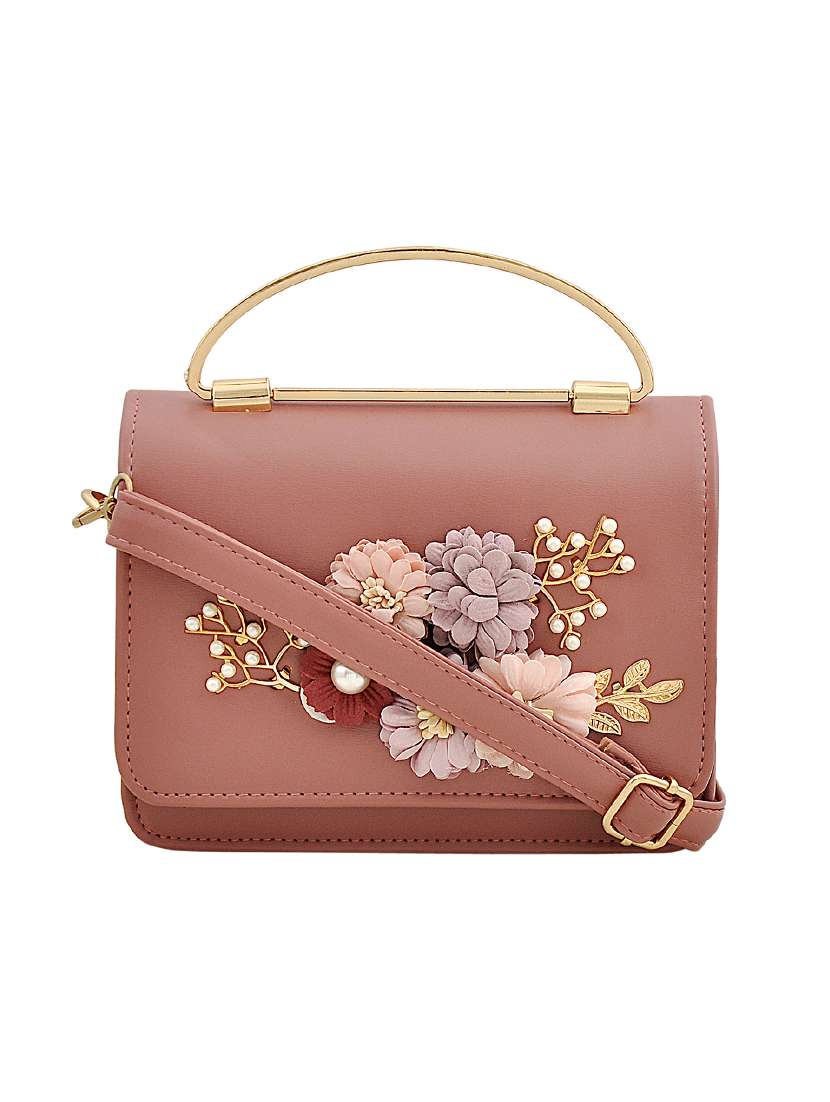 pink  leatherette  sling bag