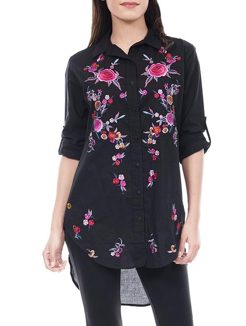 amadore black cotton embroidered tunic - 14712011 -  Standard Image - 0