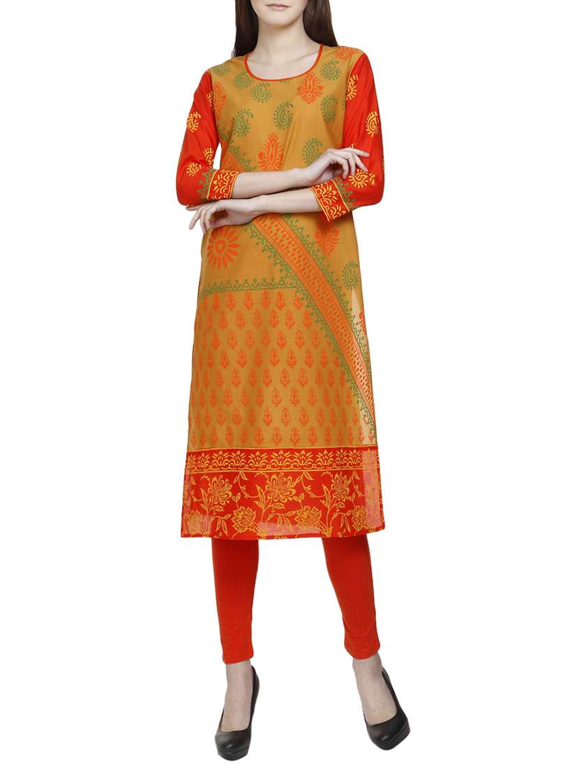 mustard cotton straight kurta